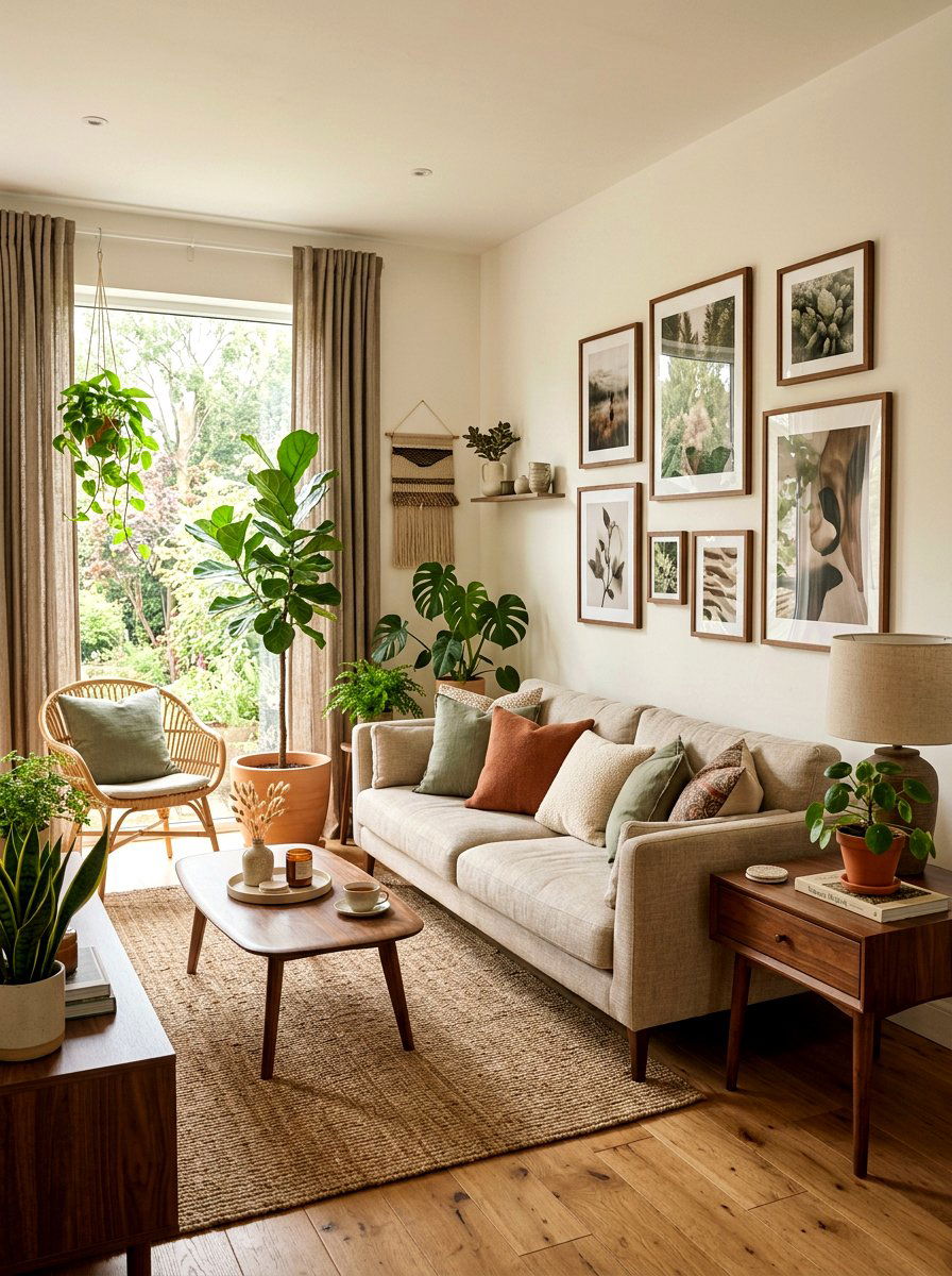 Earthy Tones Living Room With Walnut Accents - 30 mushroom and walnut living room ideas