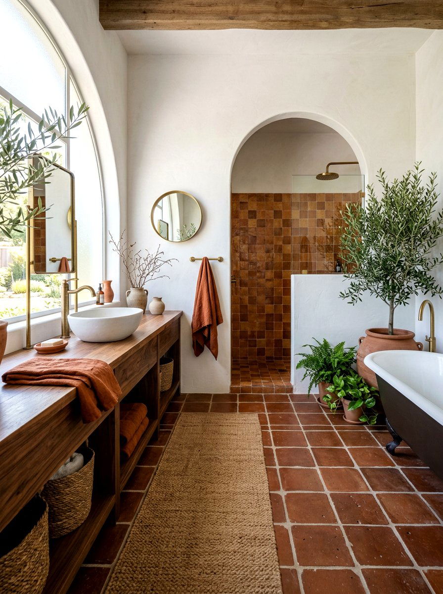 Earthy brown terracotta bathroom - 30 chocolate brown bathroom ideas