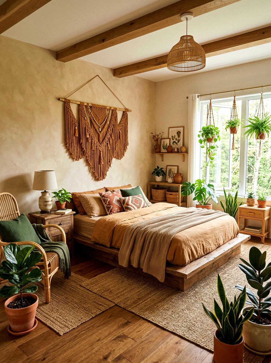 Earthy caramel boho bedroom - 30 warm caramel bedroom ideas