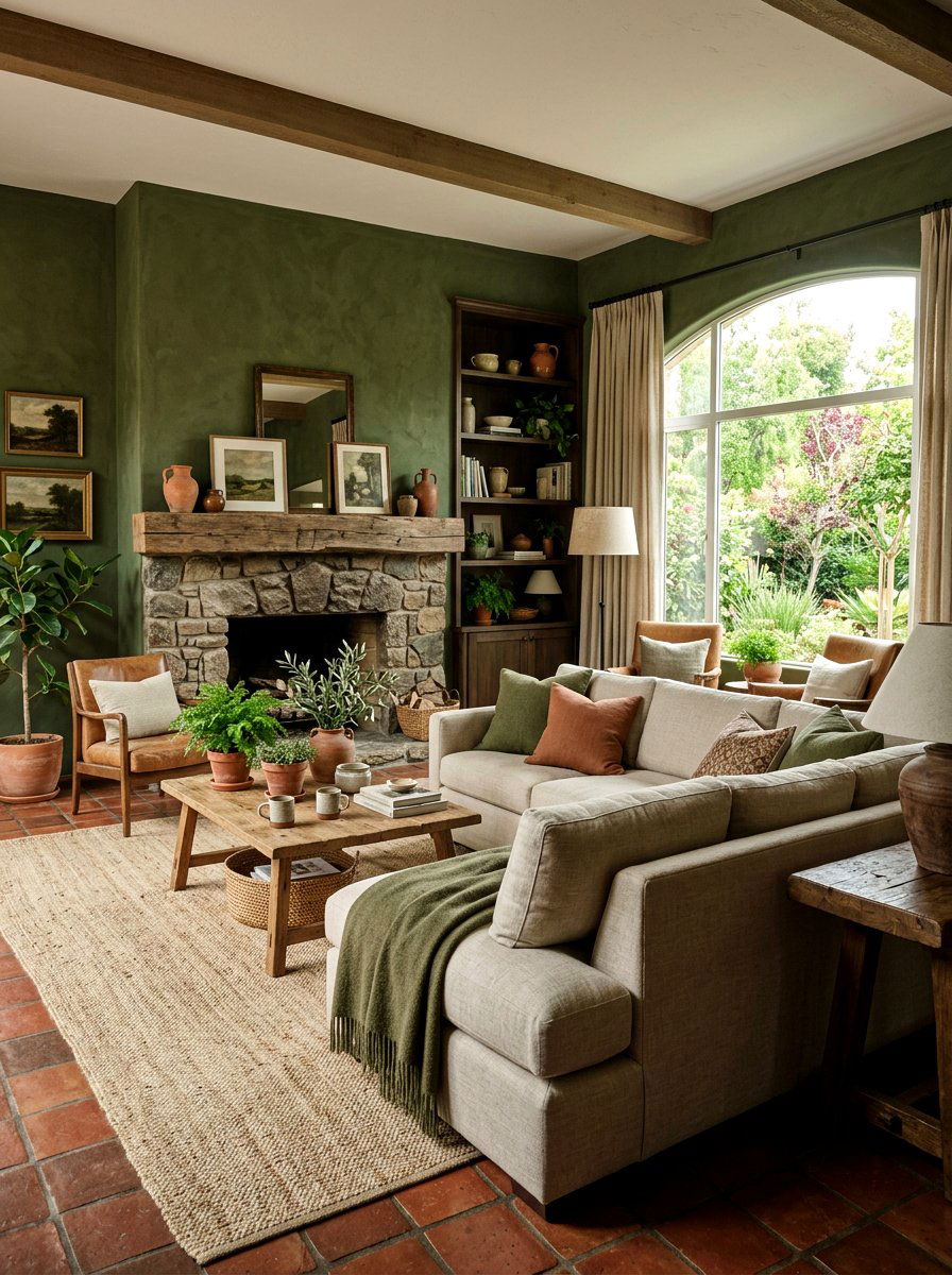 Earthy green living room - 30 green living room ideas