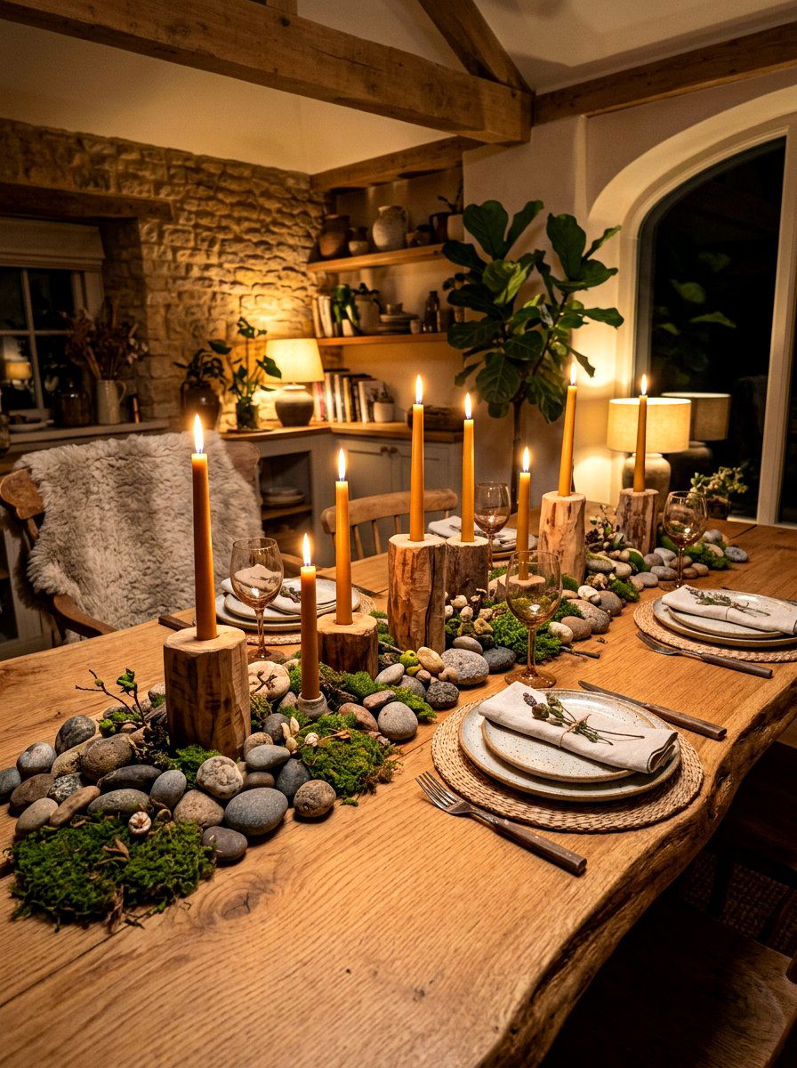 Earthy organic candlelit dining space - 30 candlelit dining room ideas aesthetic
