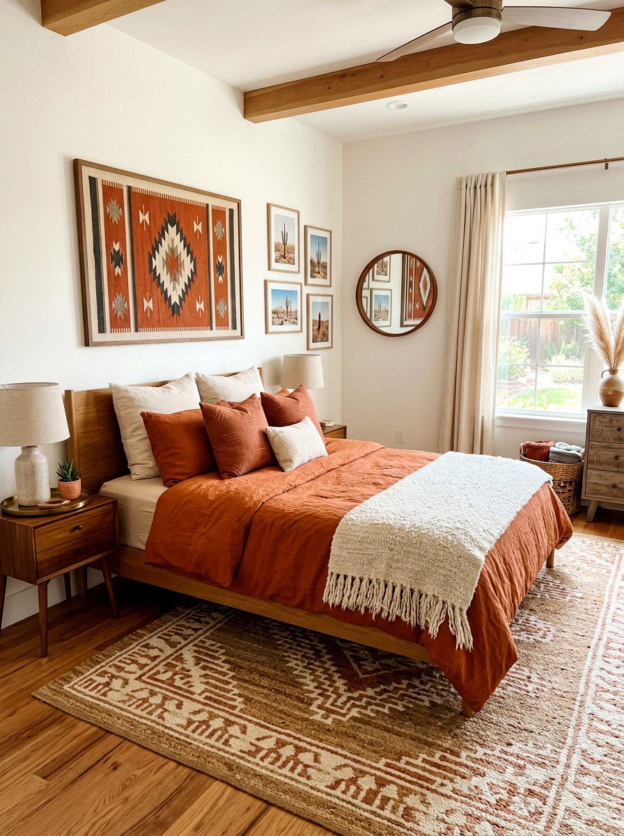 Earthy terracotta bedding - 30 pillowy bed styling ideas