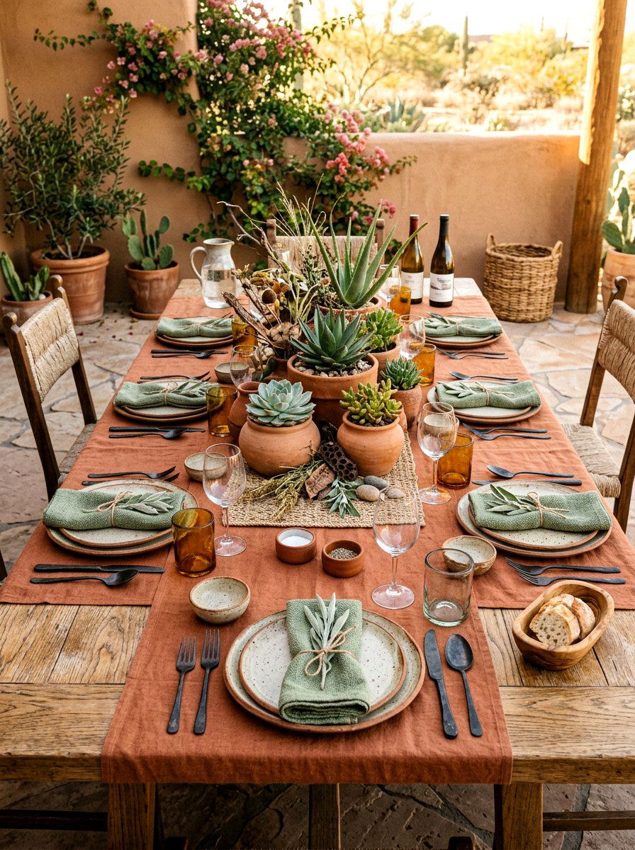 Earthy terracotta dinner table - 30 dinner party table ideas aesthetic