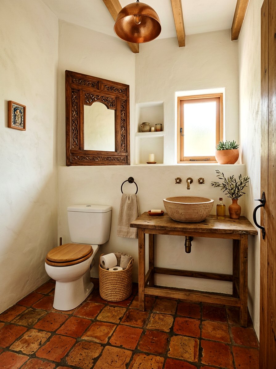 Earthy terracotta powder room - 30 spa like powder room ideas