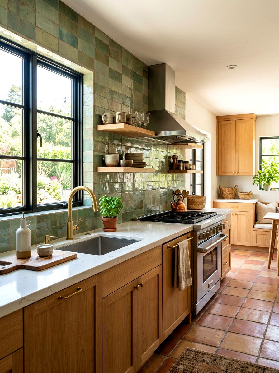 Earthy tile kitchen - 30 Japandi kitchen ideas