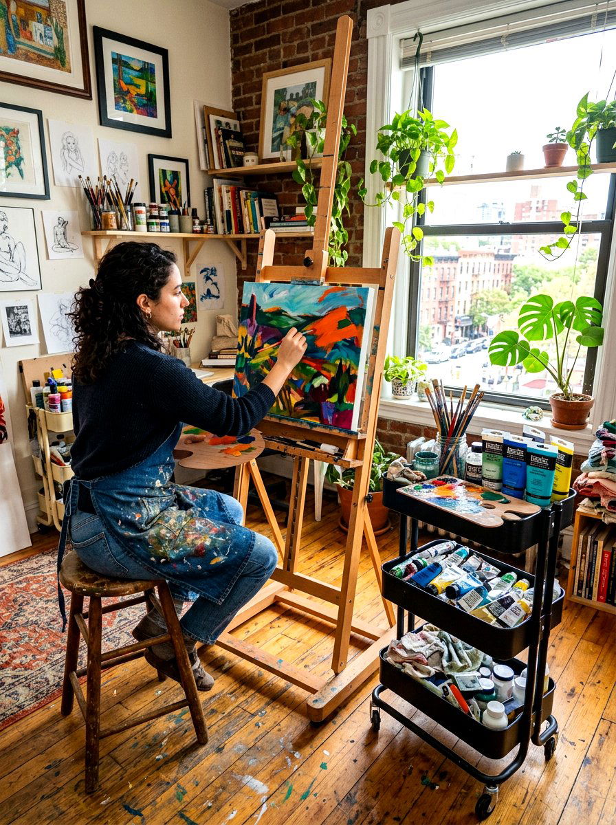 Easel Painting Station - 30 cozy apartment corner ideas