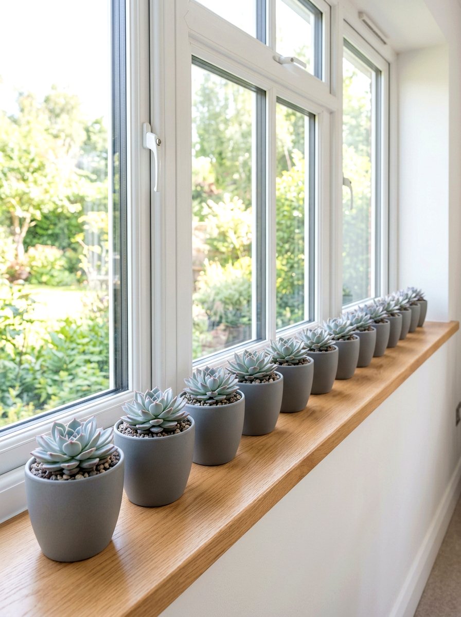 Echeveria rosette row - 30 succulent windowsill ideas
