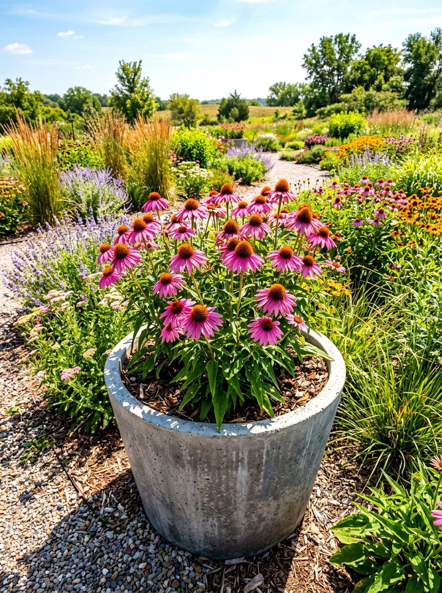 Echinacea sturdy planter - 30 balcony cut flower garden ideas