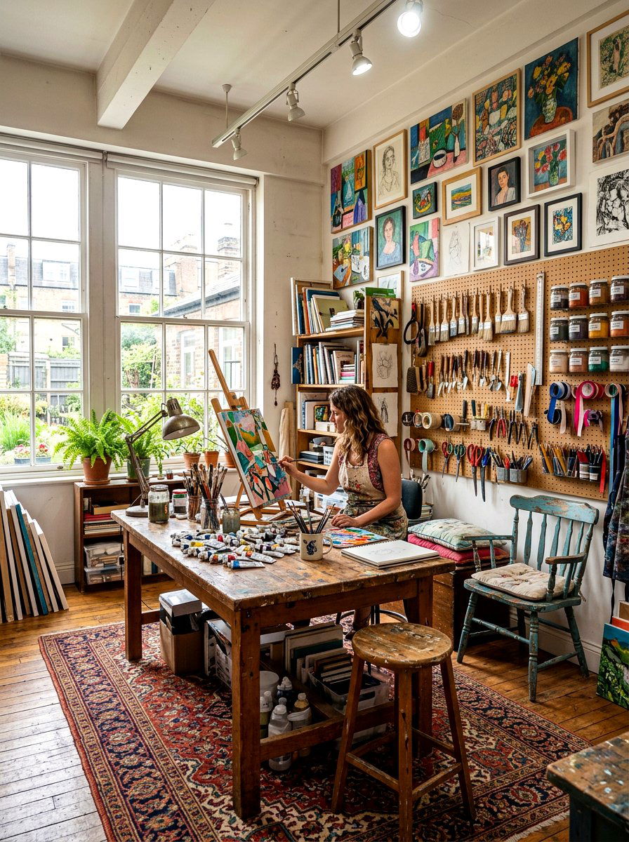 Eclectic Artist Studio - 30 tiny cottage decor ideas