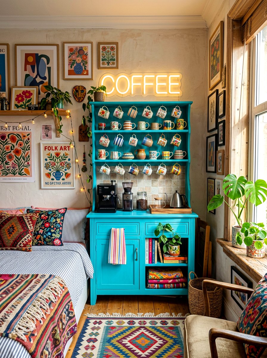 Eclectic Bedroom Coffee Bar - 30 bedroom coffee corner ideas