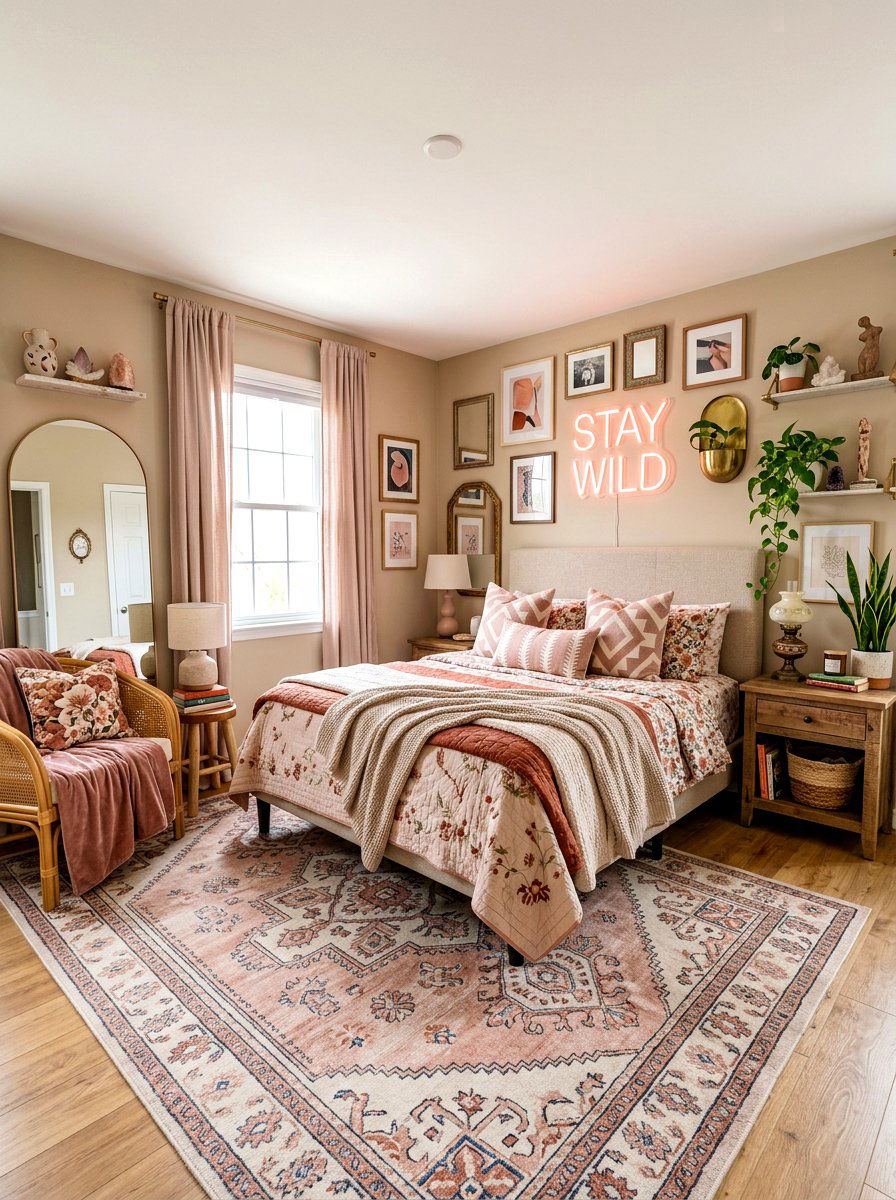 Eclectic Beige Bedroom - 30 blush and beige bedroom ideas