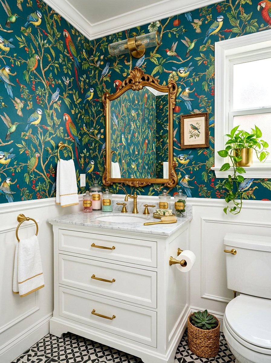 30 Wallpapered Powder Room Ideas for Bold Style in Small Spaces
