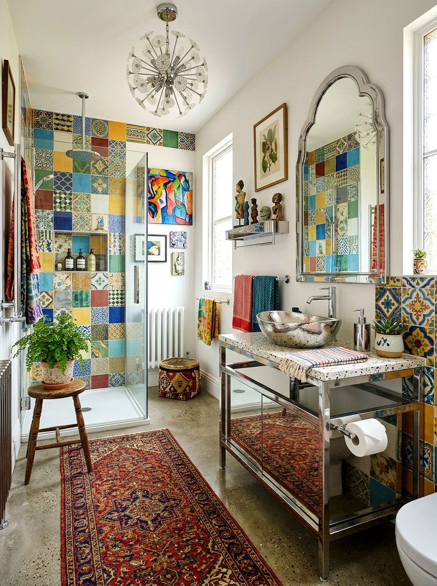 Eclectic Chrome Bathroom - 30 chrome bathroom ideas