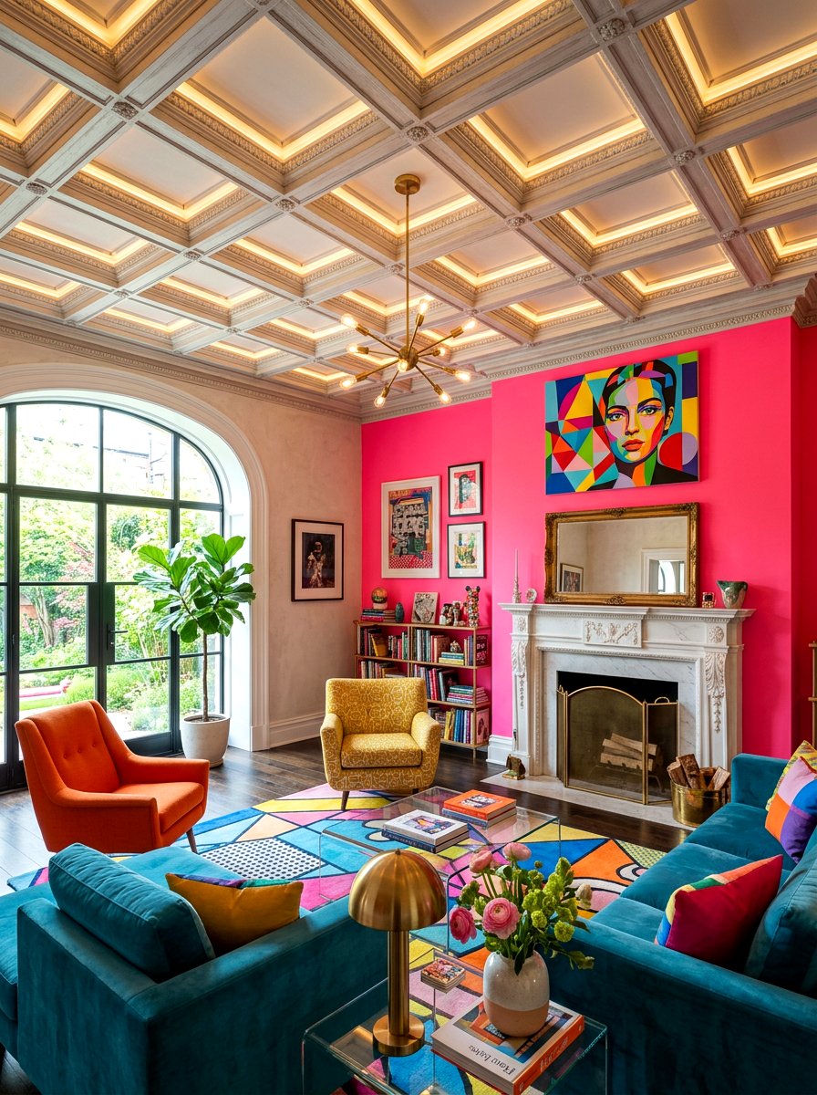 Eclectic Coffered Ceiling Living Room - 30 coffered ceiling living room ideas