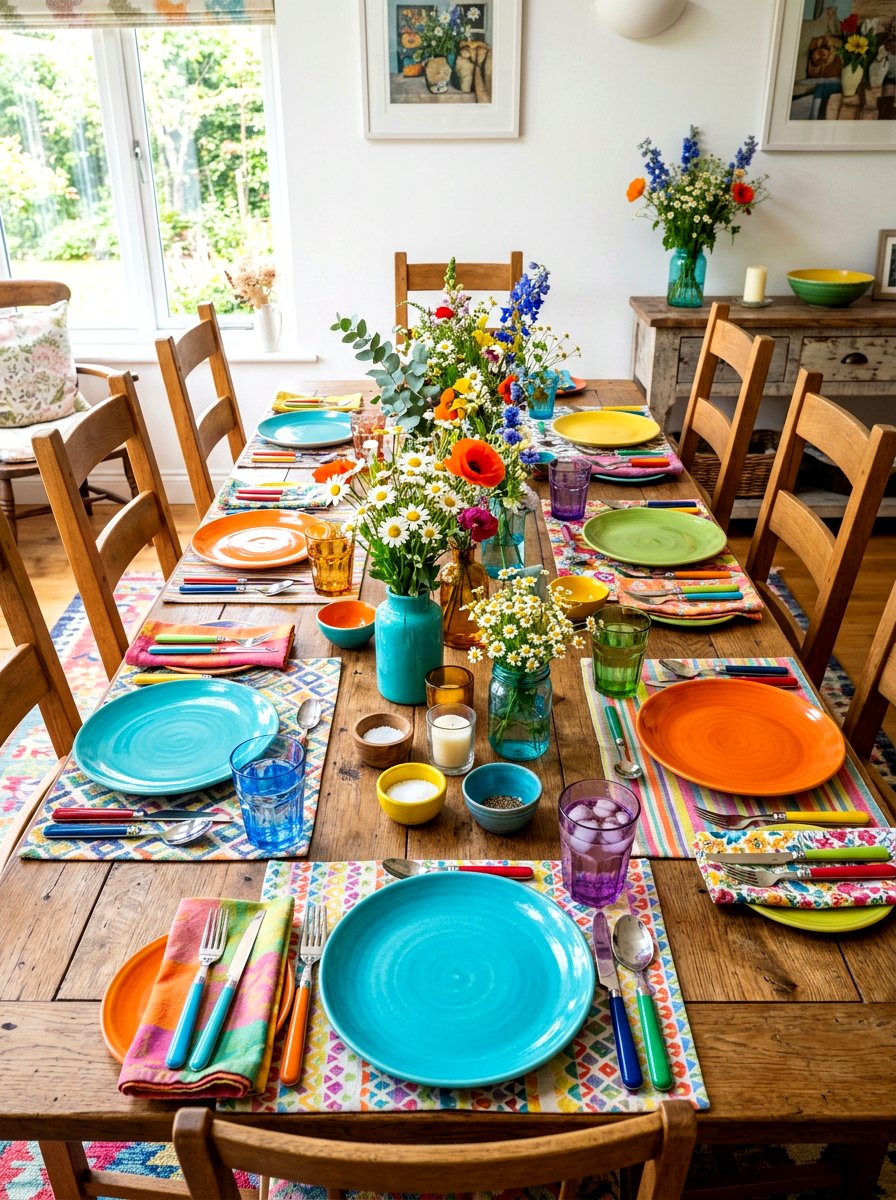 Eclectic Colorful Table Setting - 30 layered table setting ideas