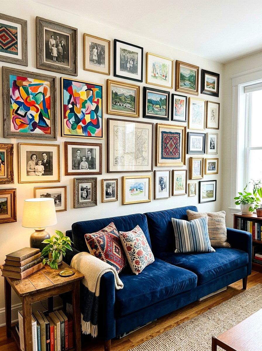 Eclectic Den Gallery Wall - 30 den decorating ideas