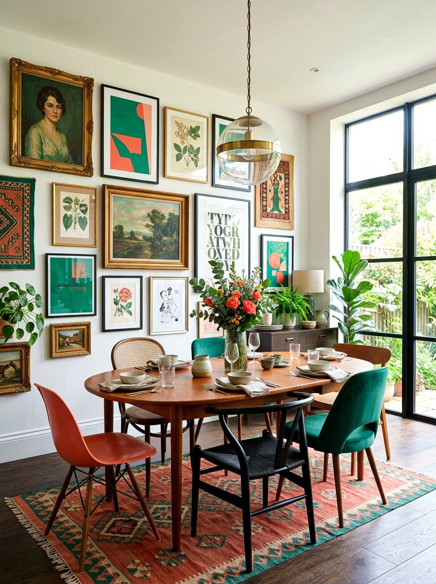 Eclectic Dining Room Art - 30 bold colorful gallery wall ideas
