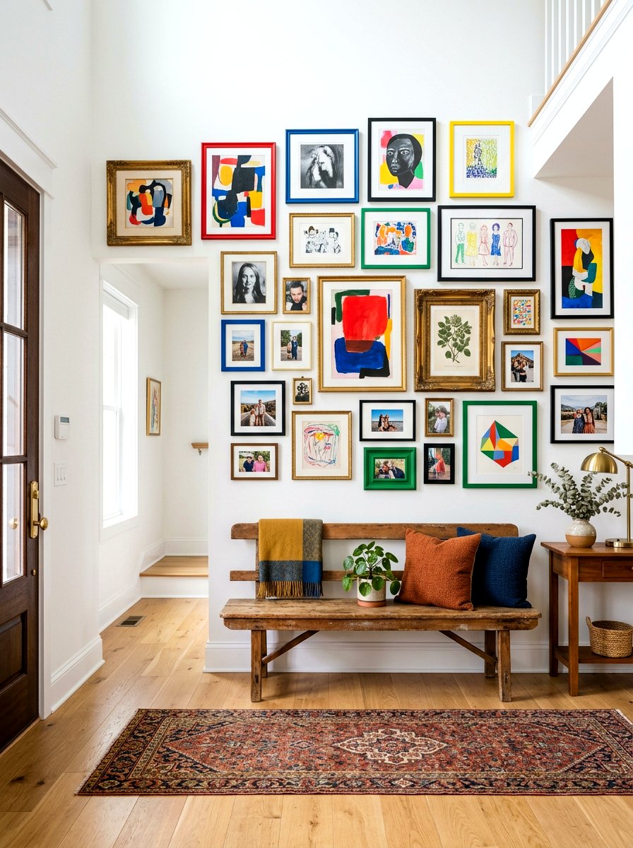 Eclectic Entryway Gallery Wall - 30 dopamine entryway ideas
