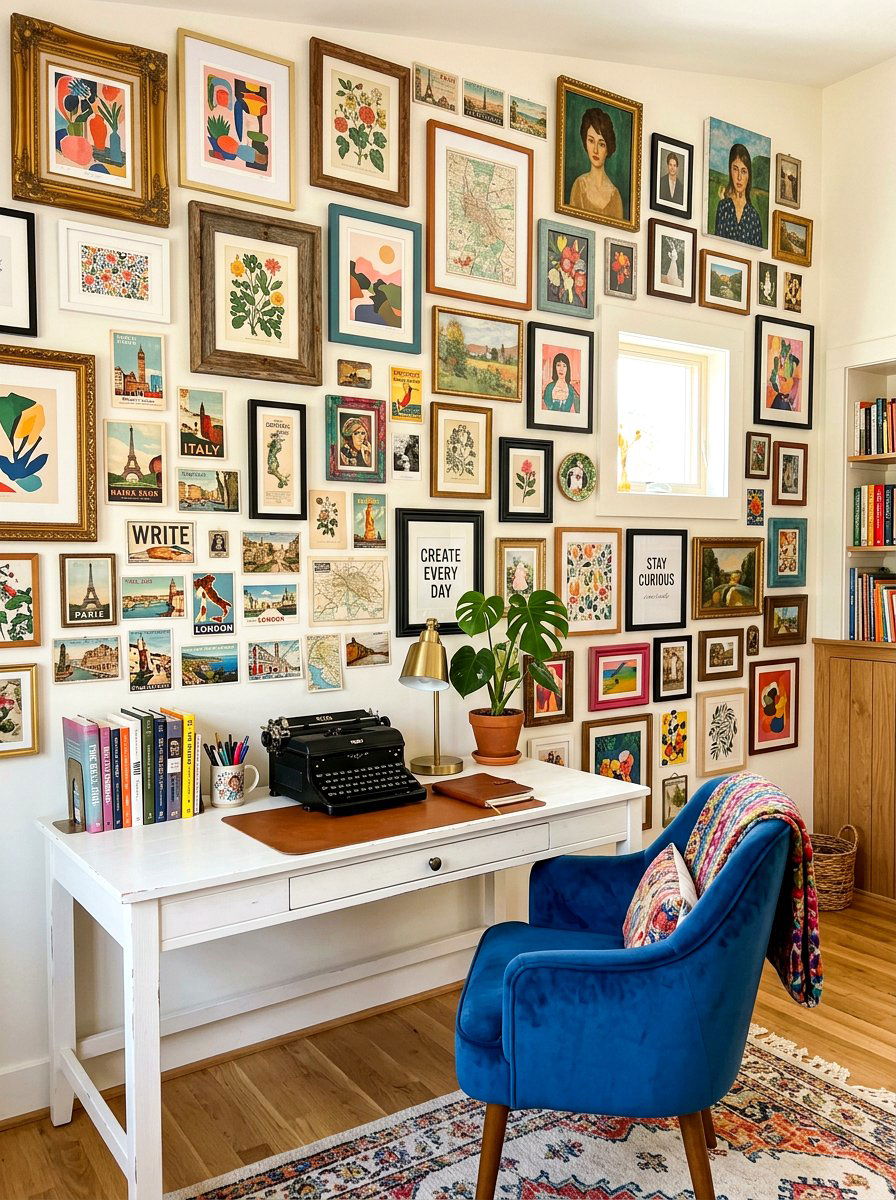 Eclectic Gallery Wall - 30 writing room ideas