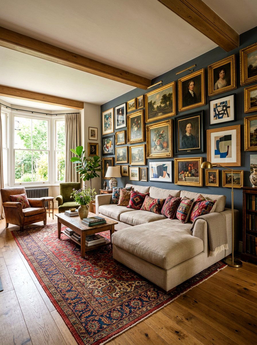 Eclectic Gallery Wall Living Room - 30 maximalist living room ideas
