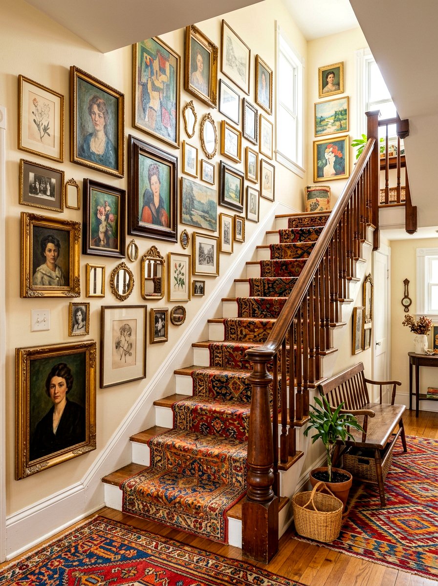 Eclectic Gallery Wall Staircase - 30 stair landing gallery ideas