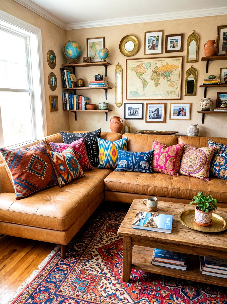 Eclectic Global Print Cushion Mix - 30 layered throw pillow ideas