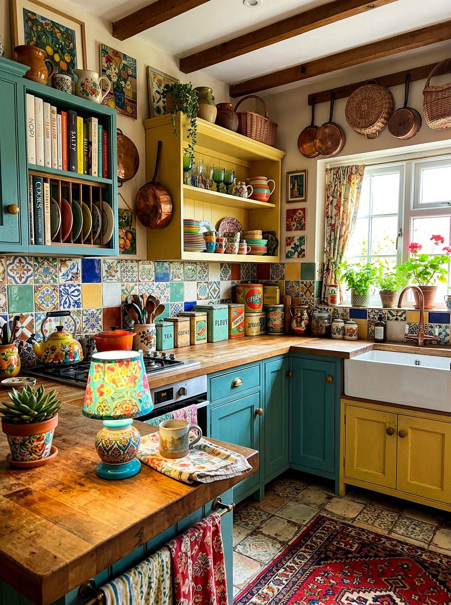 Eclectic Kitchen Colorful Lamp - 30 mini lamp on kitchen counter ideas