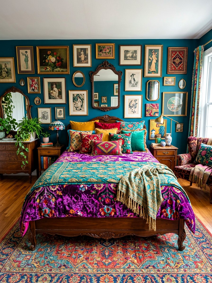 Eclectic Maximalist Colorful Bed - 30 cozy bedscape ideas