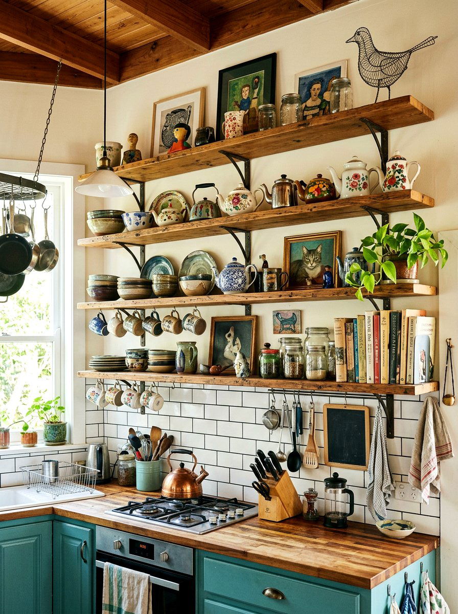 Eclectic Mix Kitchen Shelving - 30 kitchen open shelf styling ideas