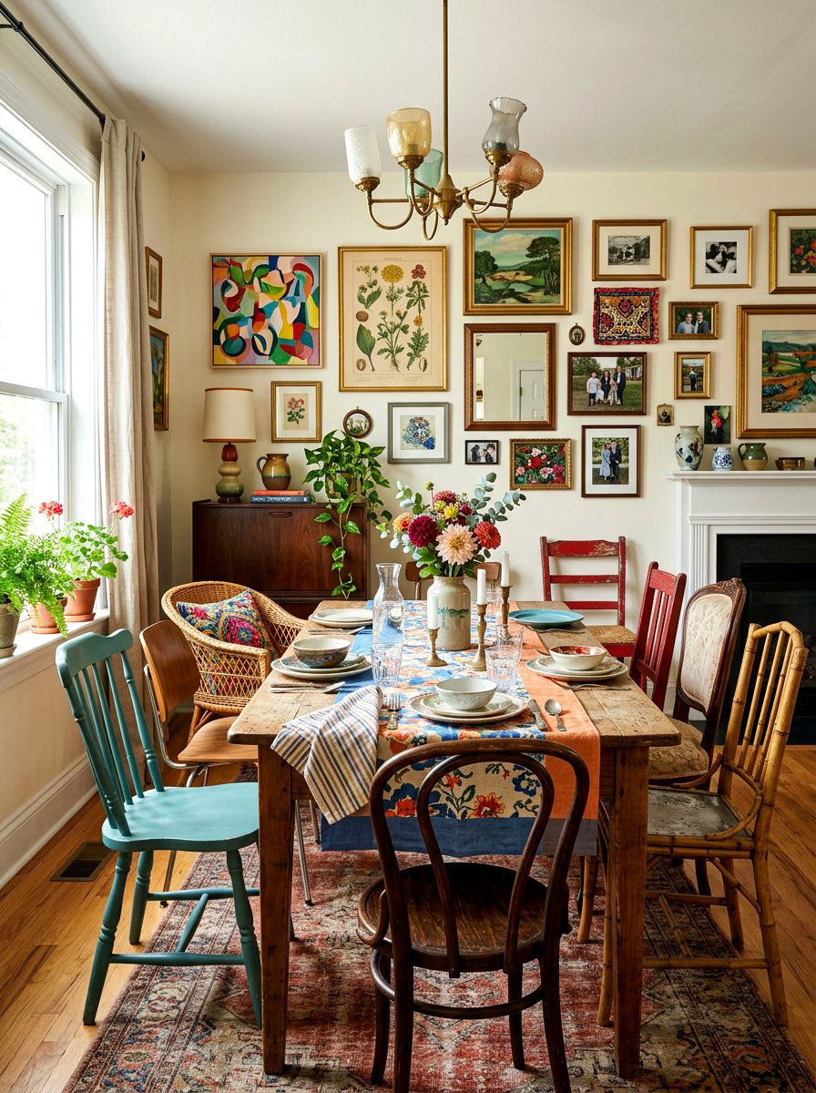 Eclectic Mix Match Dining - 30 dinner party hosting room ideas