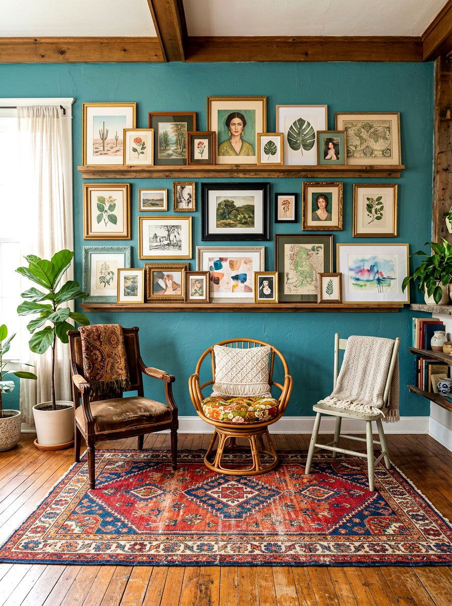 Eclectic Mix Of Frames On Ledge - 30 dining room picture ledge ideas