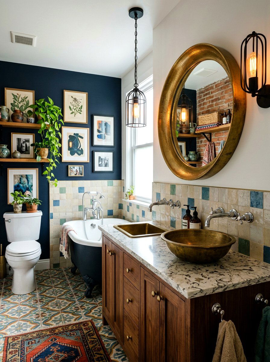Eclectic Mixed Metal Lighting - 30 bathroom lighting ideas