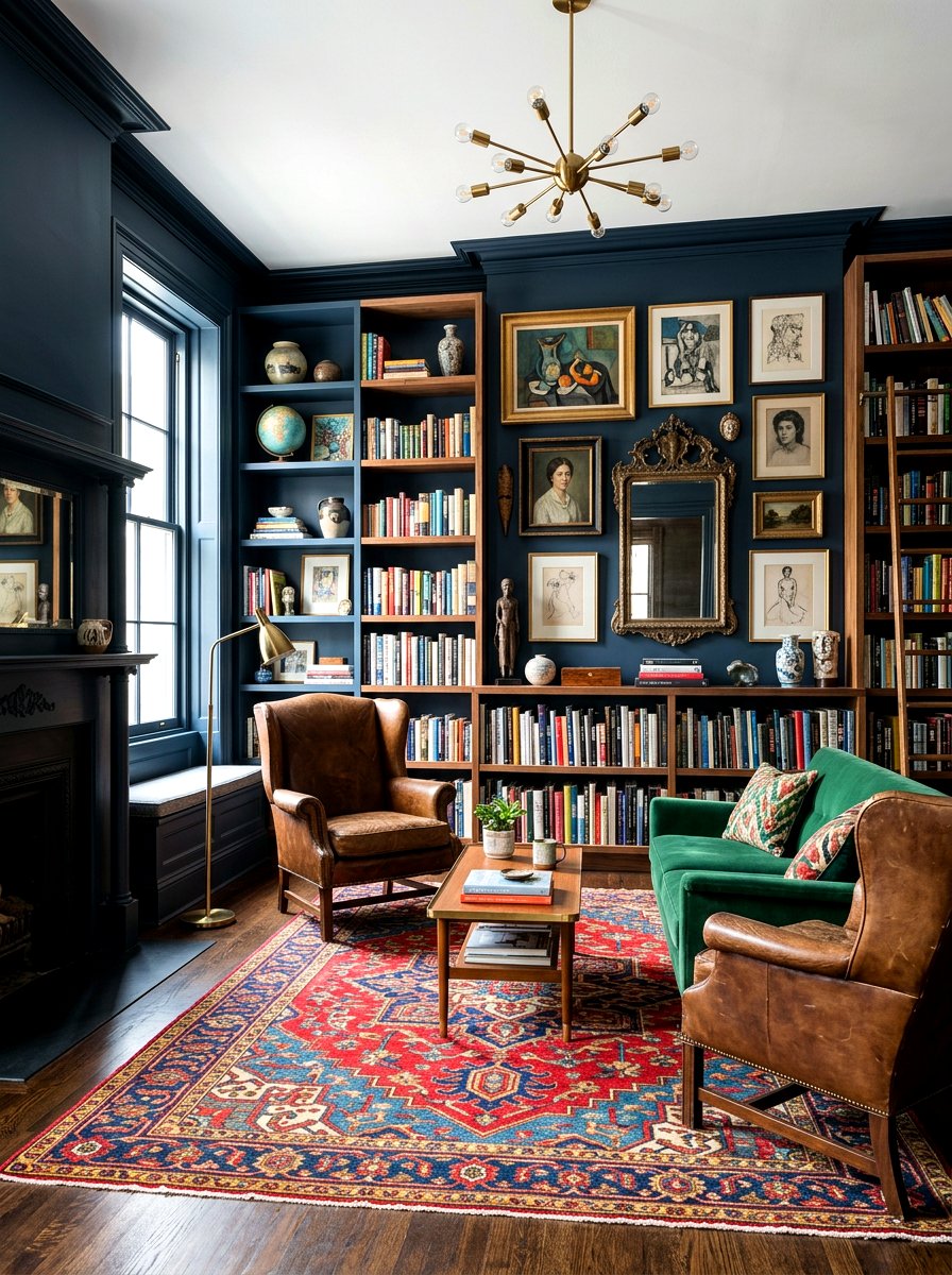 Eclectic Moody Library Decor - 30 moody library living room ideas
