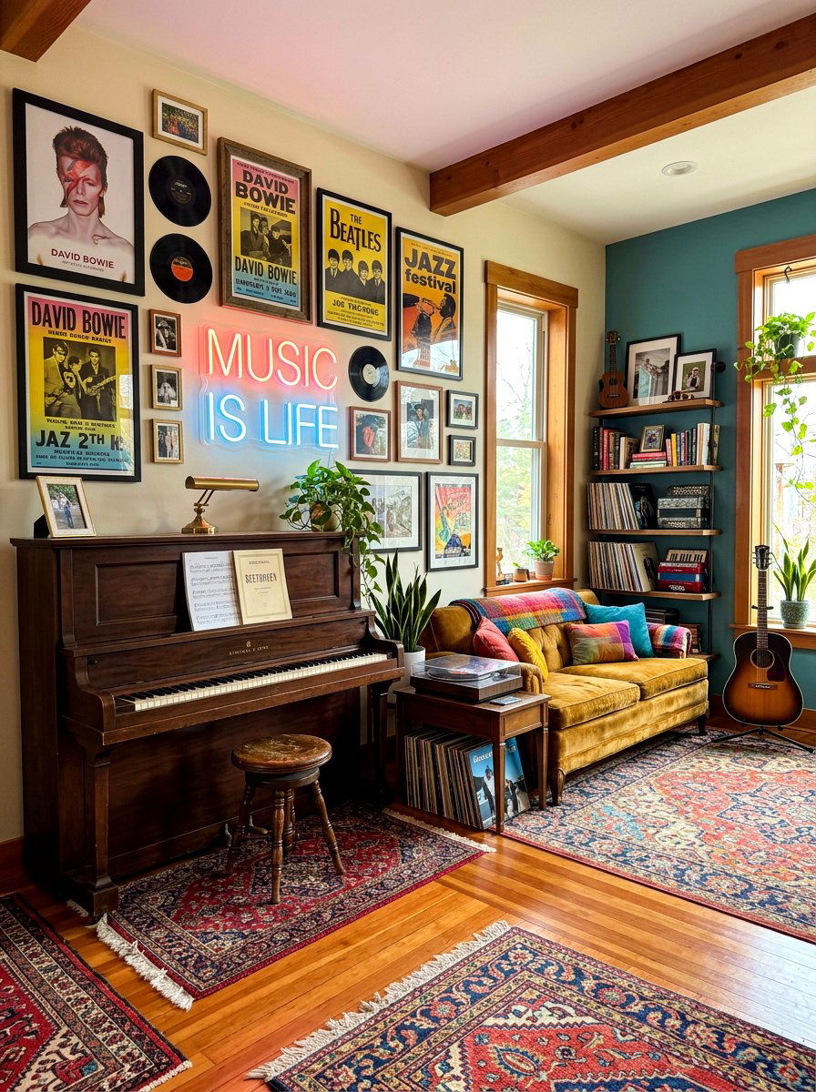 Eclectic Music Space - 30 piano room ideas