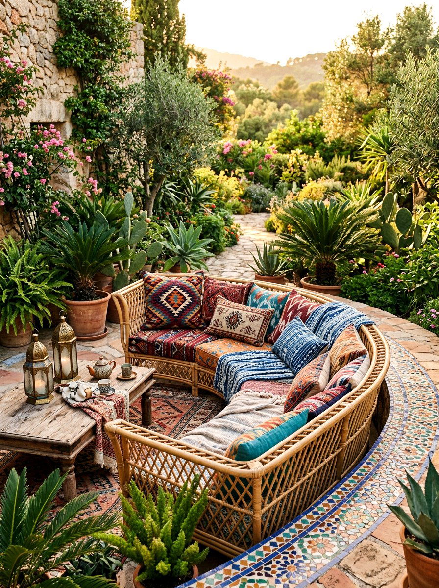 Eclectic Patterned Curved Outdoor Sofa - 30 curved patio sofa ideas