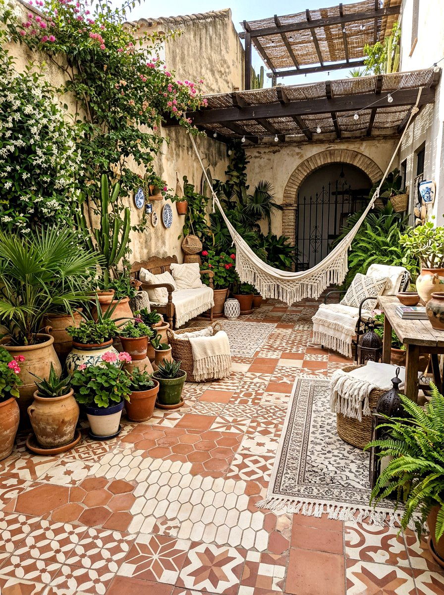 Eclectic Patterned Patio - 30 terracotta and cream patio ideas