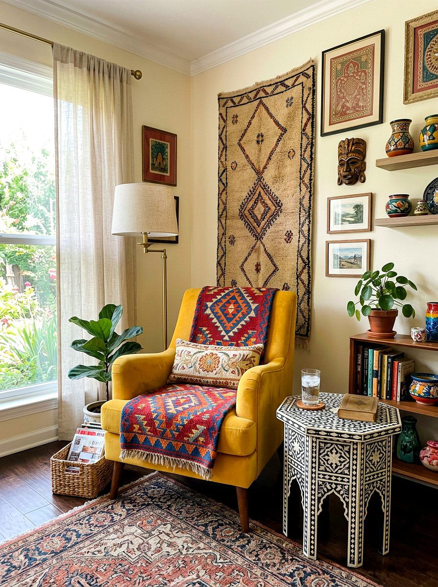 Eclectic Sitting Area Bone Inlay Drink Table - 30 drink table ideas