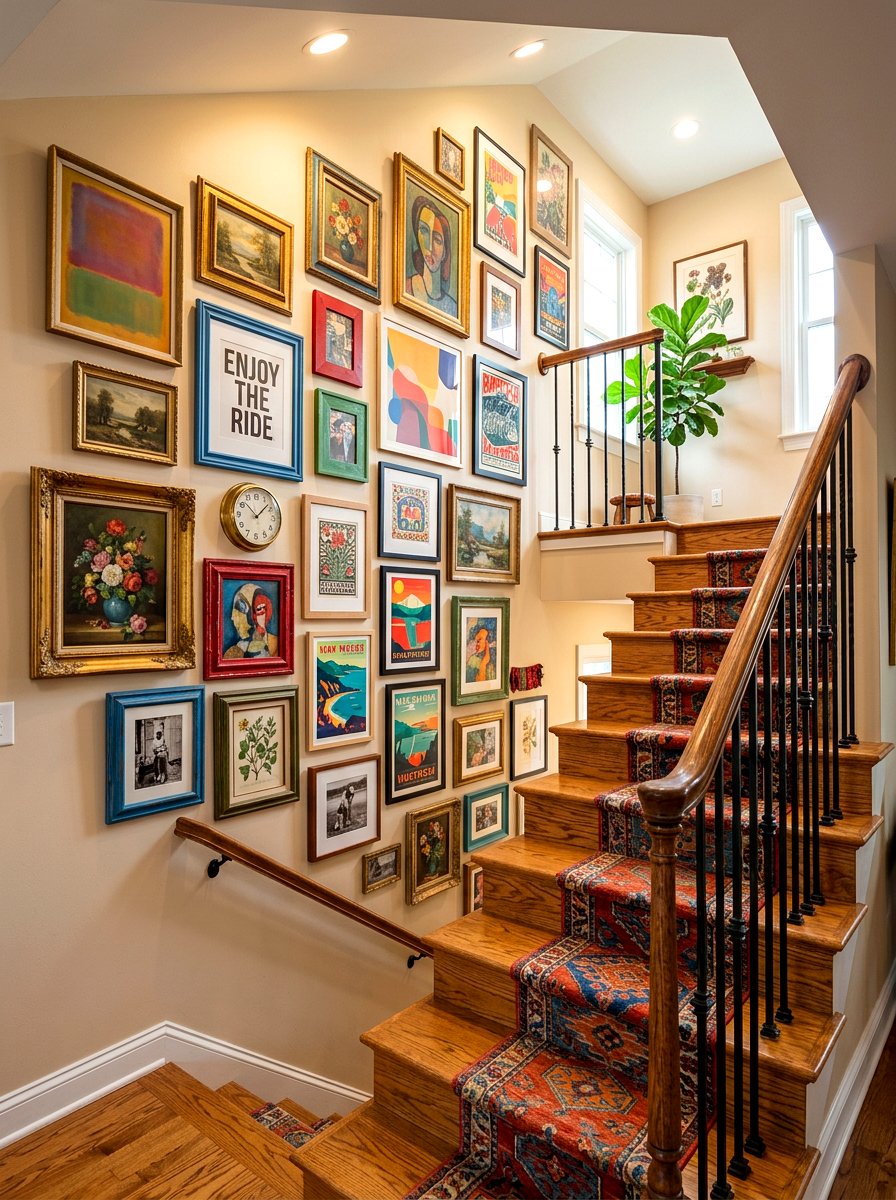 Eclectic Stair Gallery Wall - 30 stair gallery wall ideas