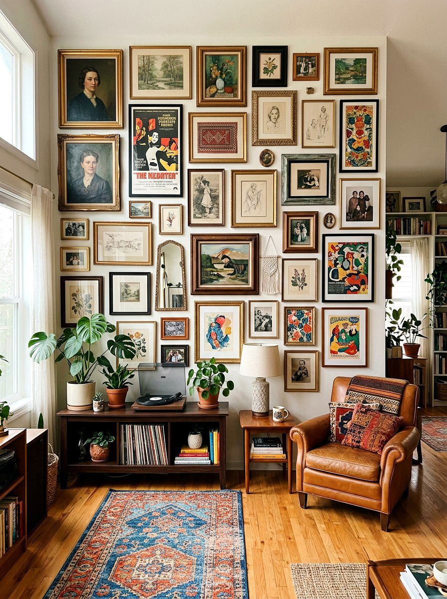 Eclectic Thrifted Art Wall - 30 mini salon wall apartment ideas