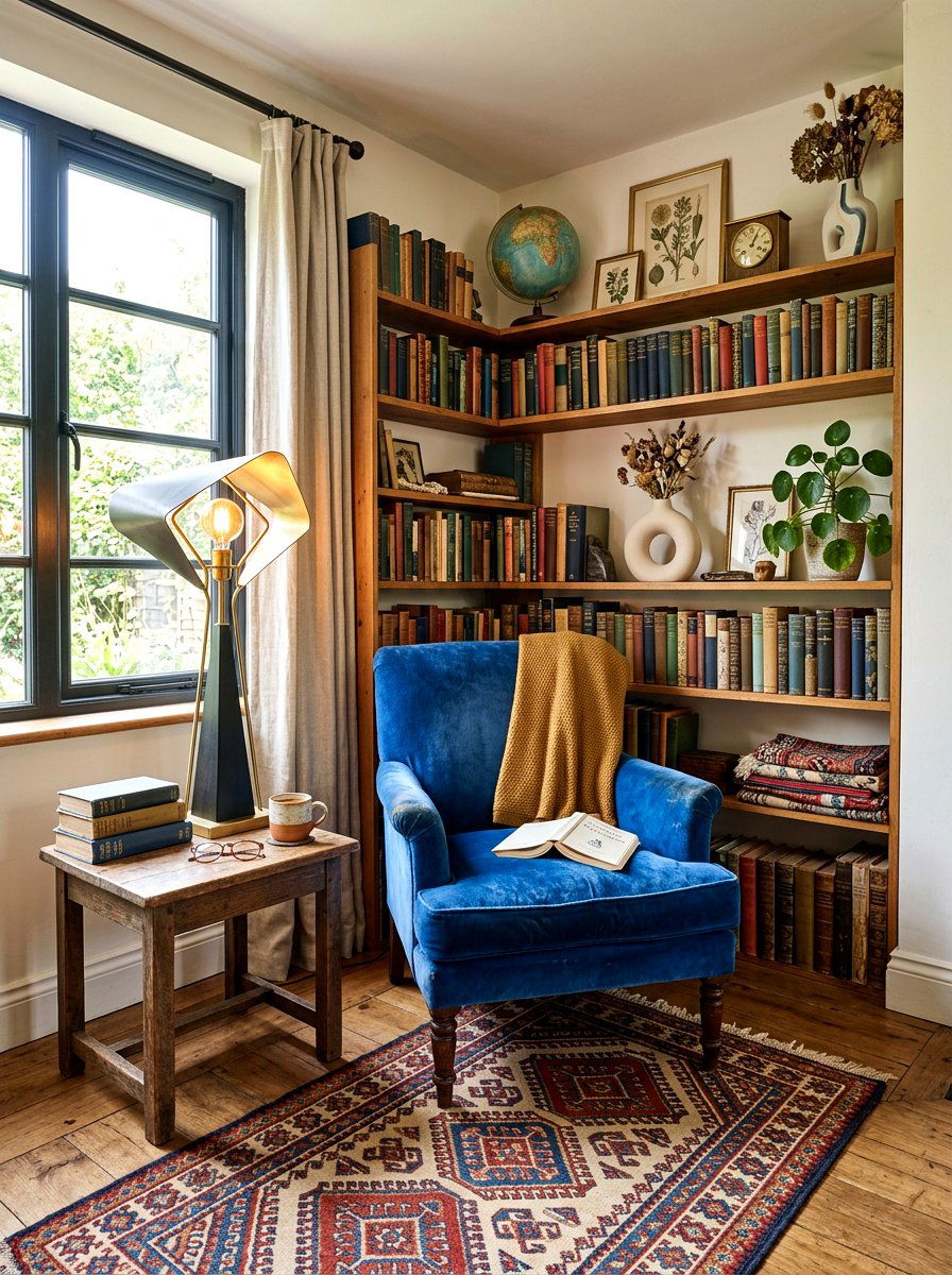 Eclectic Vintage Reading Corner - 30 reading corner ideas