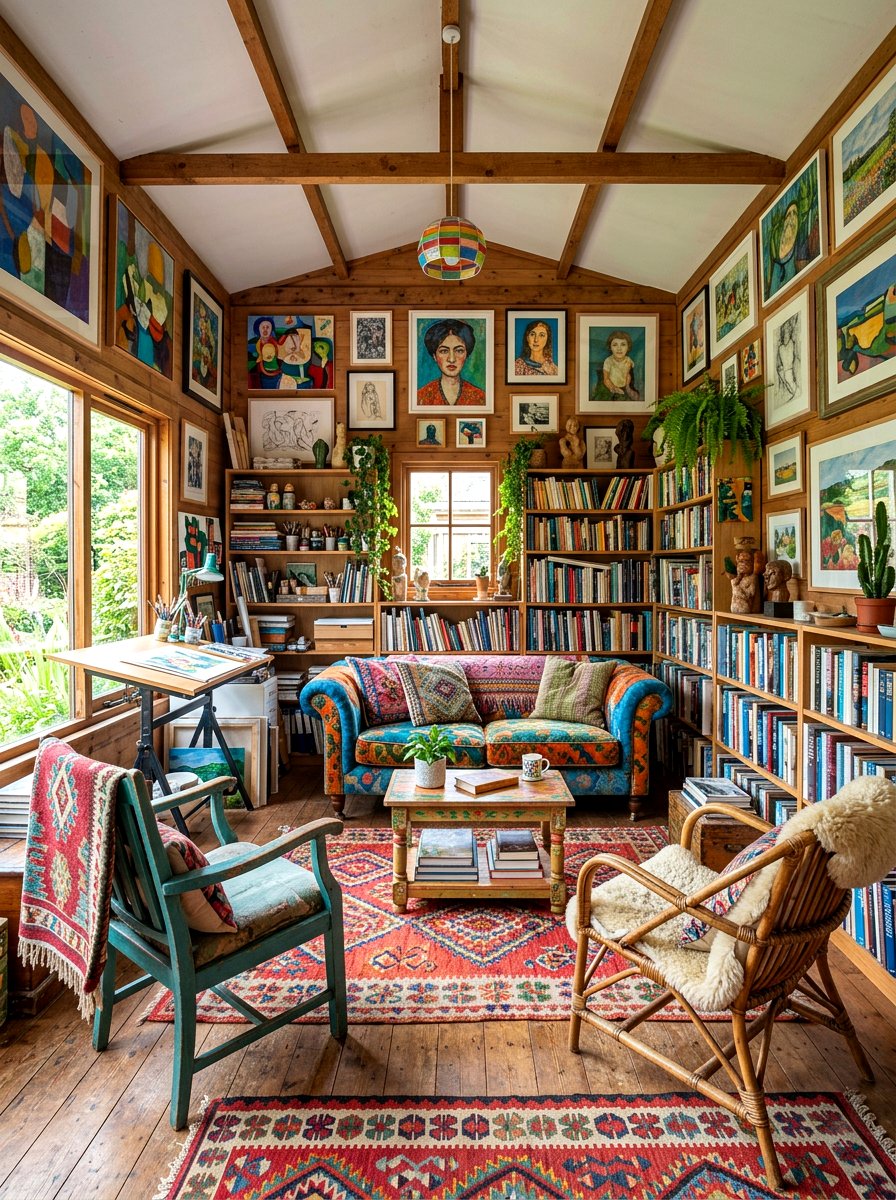 Eclectic artist shed library - 30 reading shed ideas