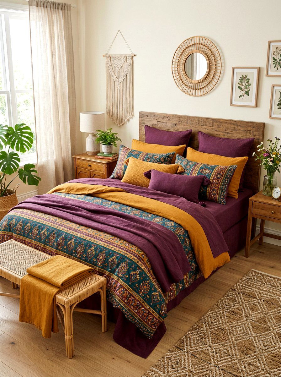 Eclectic boho linen bedding - 30 tailored bedding ideas