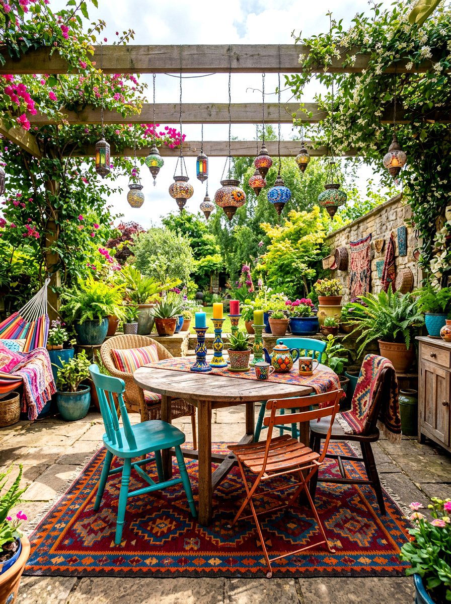 Eclectic colorful outdoor patio - 30 candlelit patio dinner ideas