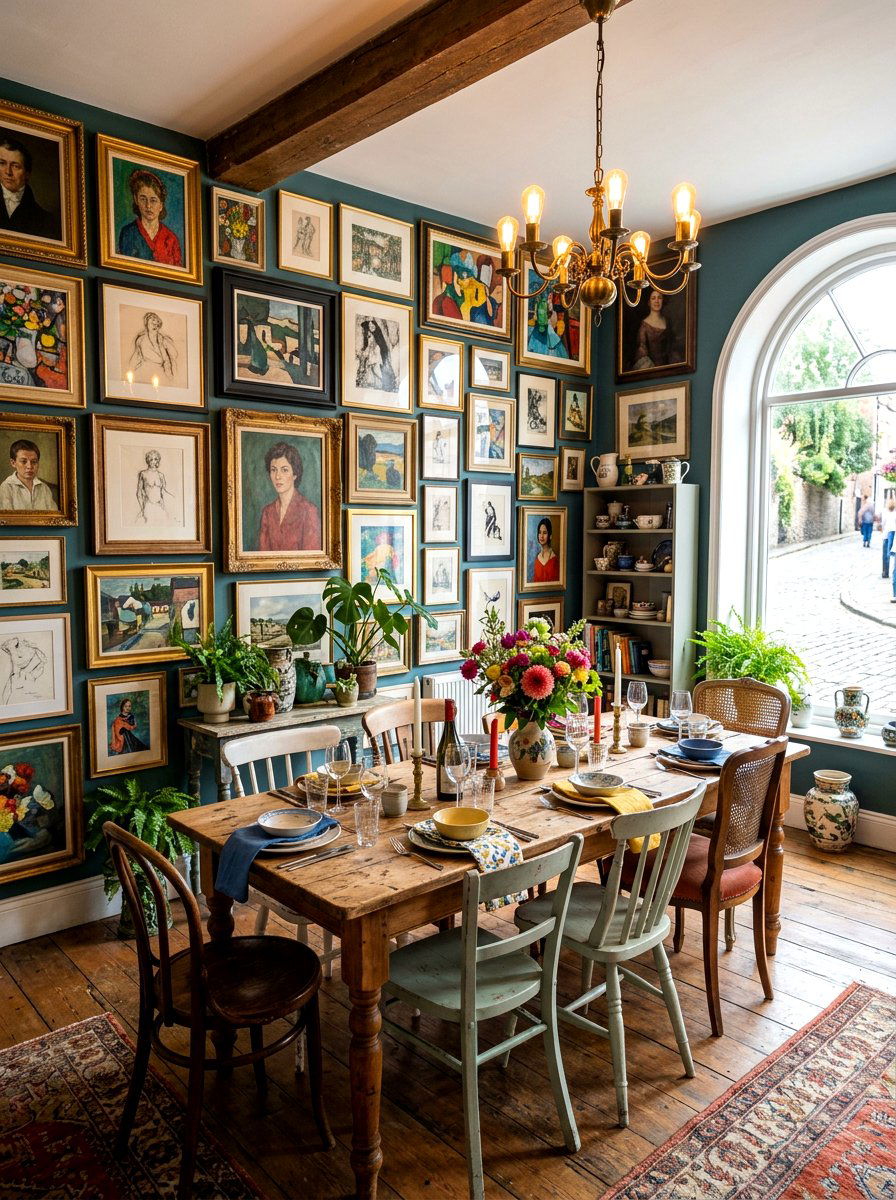 Eclectic gallery dining room - 30 art filled dining room ideas