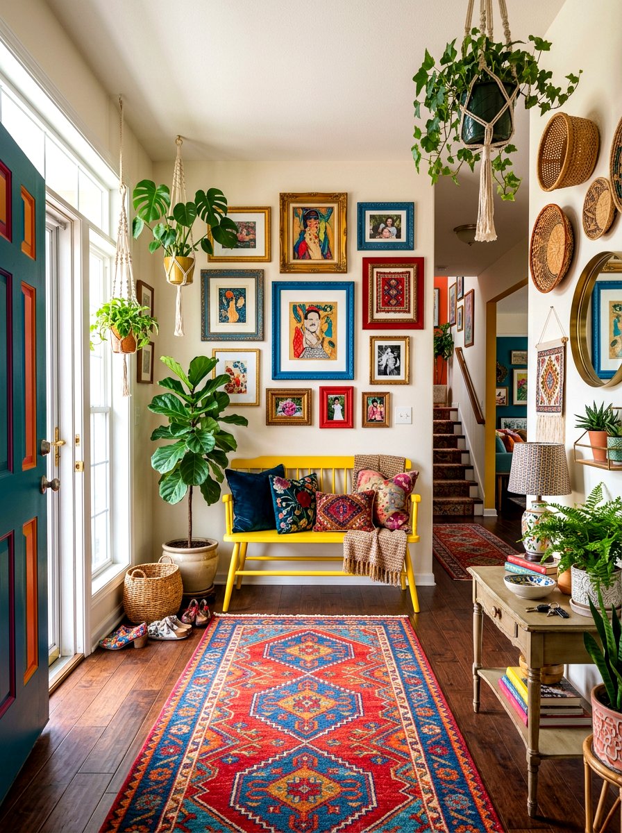 Eclectic maximalist entryway - 30 dramatic foyer decor ideas