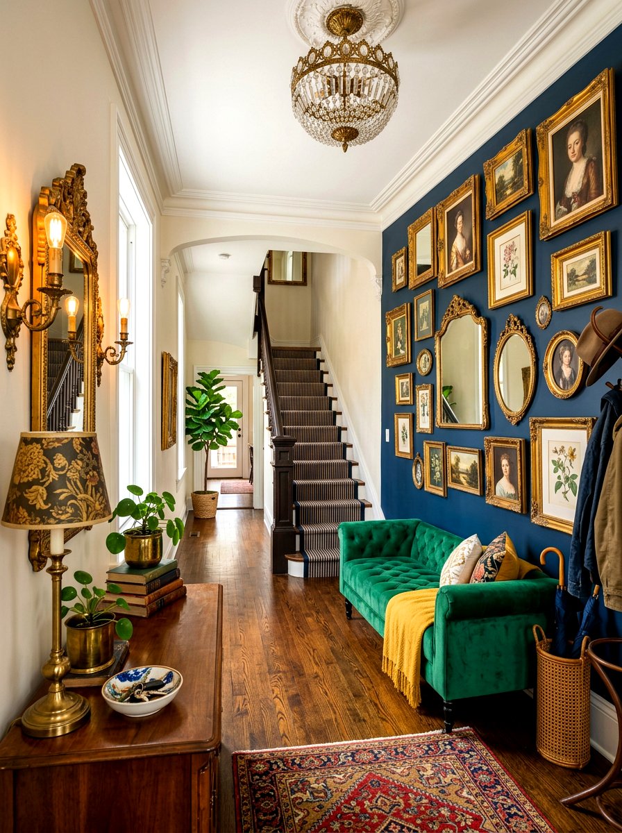 Eclectic vintage art display - 30 salon wall ideas