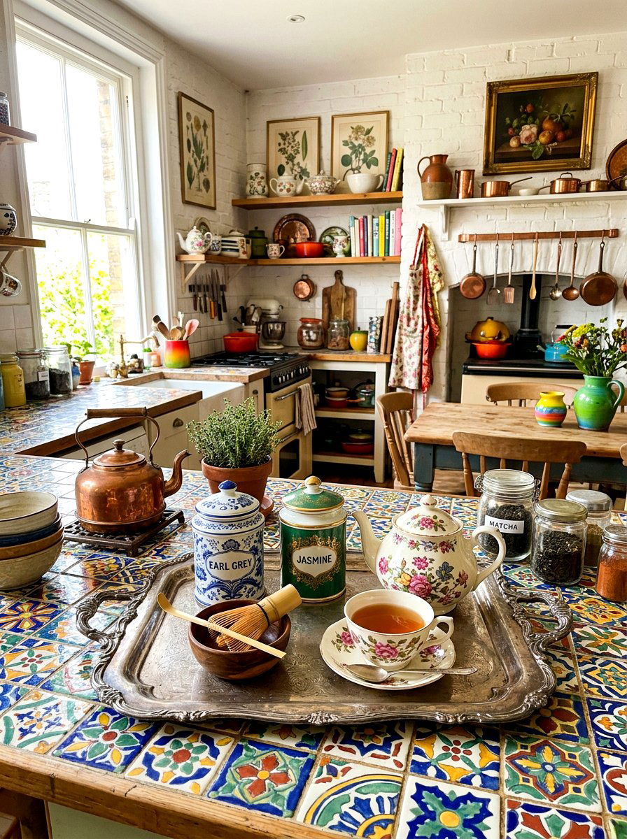 Eclectic vintage tea display - 30 matcha station ideas