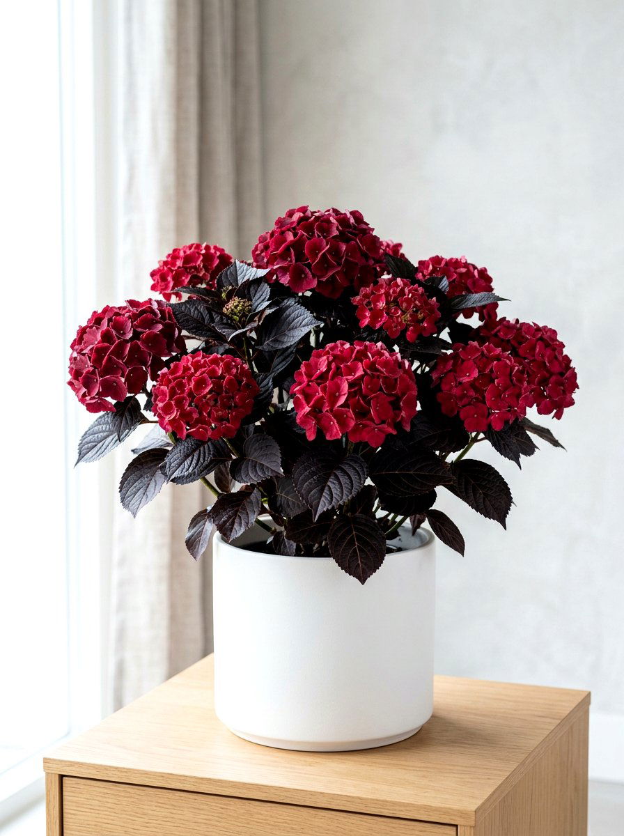 Eclipse Hydrangea Dark Foliage Pot - 30 hydrangea porch planter ideas