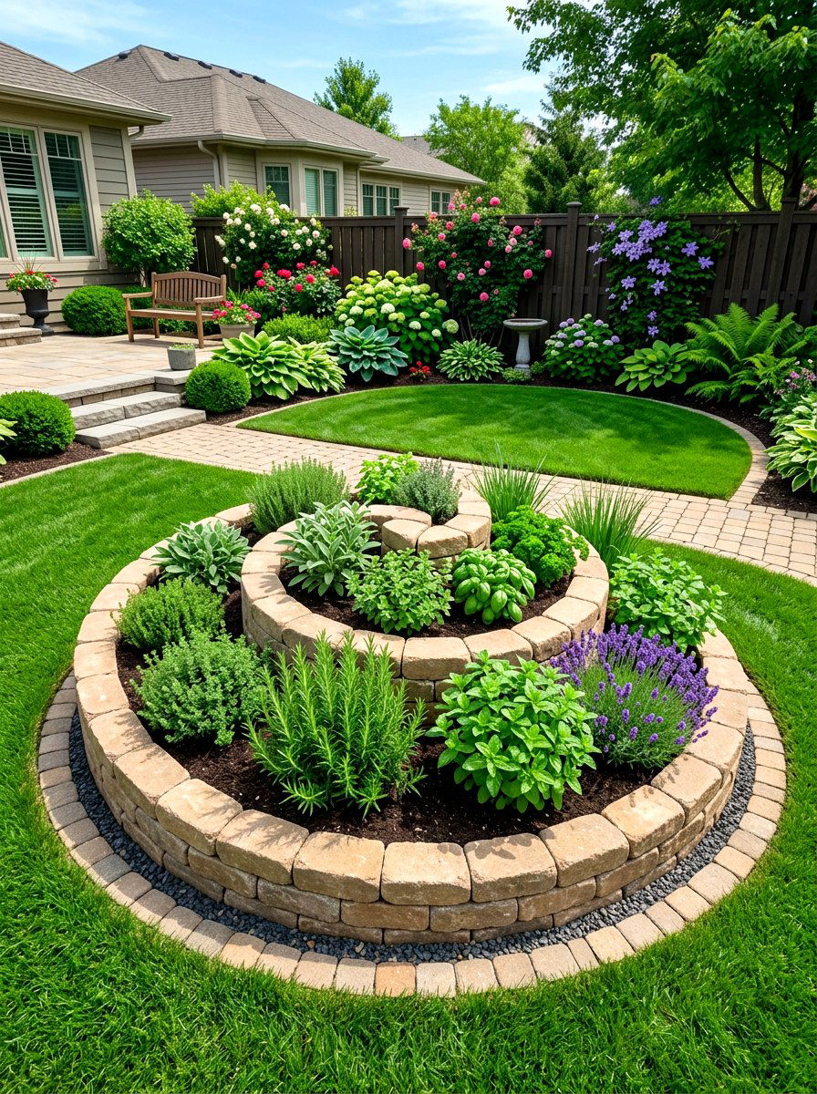 Edging stone herb spiral - 30 raised herb spiral ideas