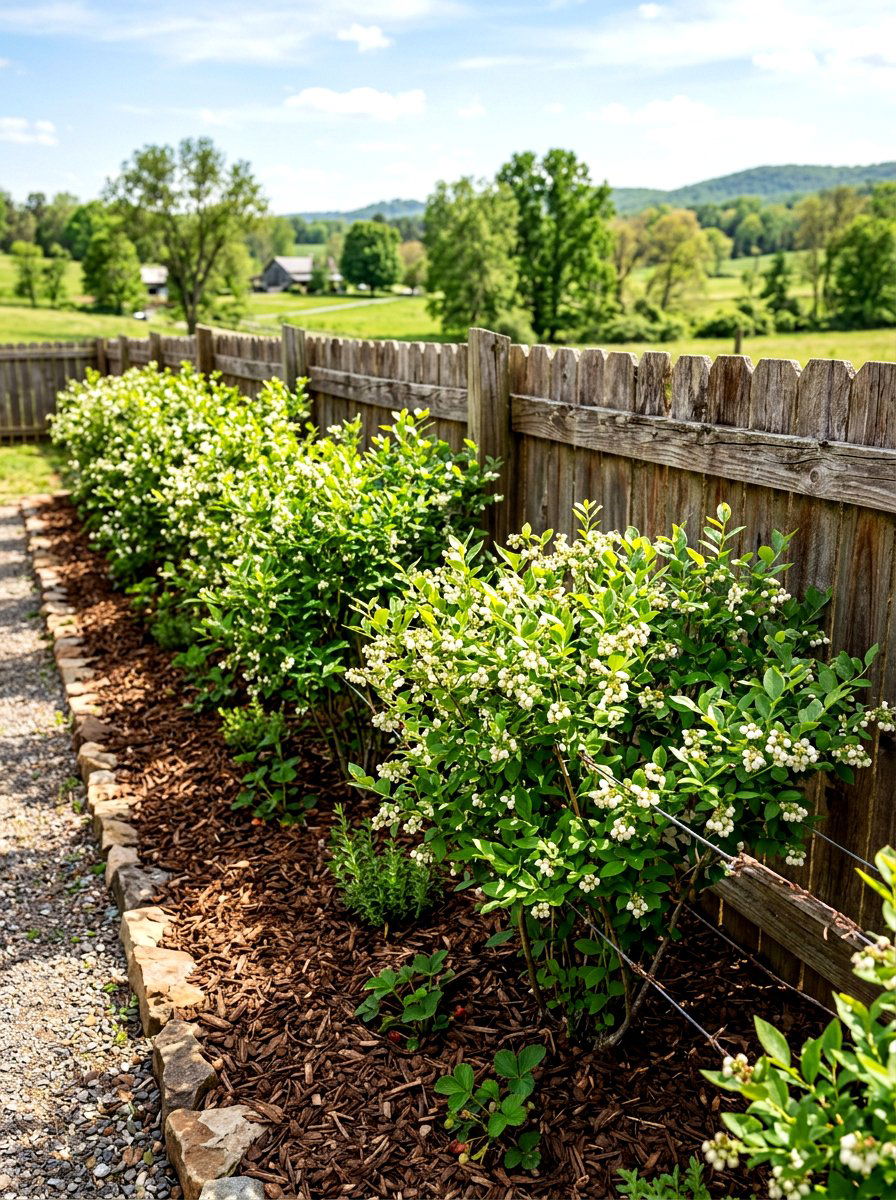 Edible Berry Bush Line - 30 fence line flower bed ideas